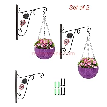 Nuha Flower Design Wrought Iron Wall Planter Hook Bird Feeder