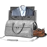 STOVER Garment Travel Duffle Bag, Large 2-in-1 Convertible Carry-on Luggage for Men & Women- Hanging Suits, Dresses & Clothes + Shoe Compartment- Weekender Tote Combo Duffel (Grey Leatherette)