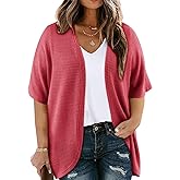 Eytino Womens Plus Size Cardigan Casual Short Sleeve Waffle Knit Kimono Open Front Tops(1X-5X)
