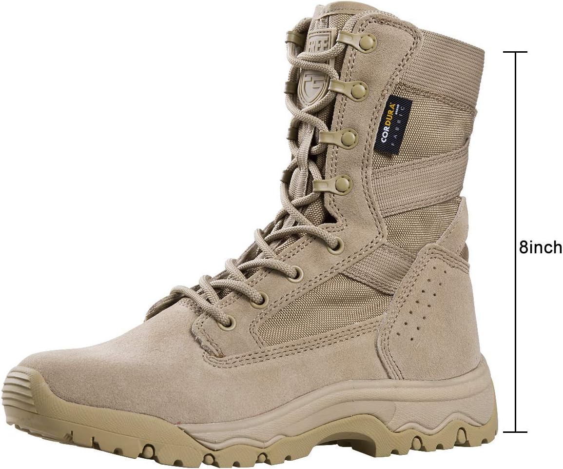 FREE SOLDIER Men’s Tactical Boots 8 Inches Lightweight Combat Boots Durable Suede Leather Military Work Boots Desert Boots: Sports & Outdoors