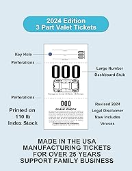 3 Part Valet Parking Tickets (10000 Tickets) on