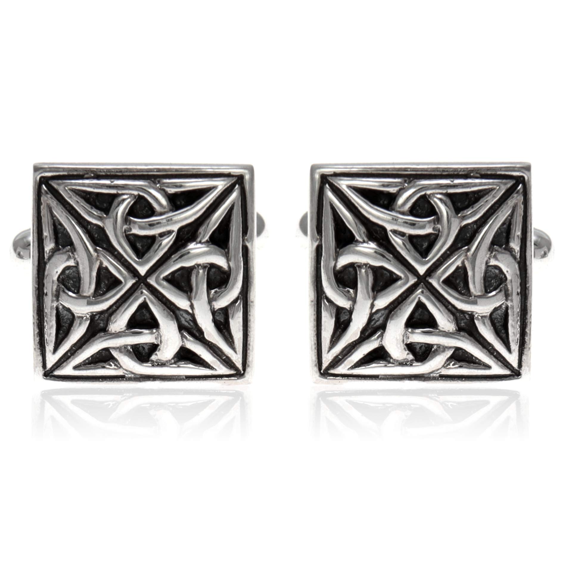 Alexander Castle 925 Sterling Silver Oxidised Celtic Cufflinks for Men - Square 15mm x 15mm Celtic Trinity Cufflinks with Jewellery Gift Box