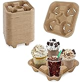 4 Cup Carrier Tray, 40Pcs Disposable Cup Carrier, Biodegradable Cup Holder, Brown Drink Carrier for Hot or Cold Drink, Coffee Shops, Restaurants, Juice Bars