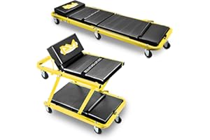 PM PERFROMOTOR PM PERFORMOTOR 48" Folding 2 in 1 Rolling Z Creeper, Adjustable Roller Garage Chair Lay Down or Sit, 7 Pcs 2" Casters, 350 Lbs Weight Capacity, Yellow,PM-TOL-CPS48-YL