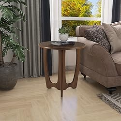 FINECASA Round End Table Small Rustic Side Table