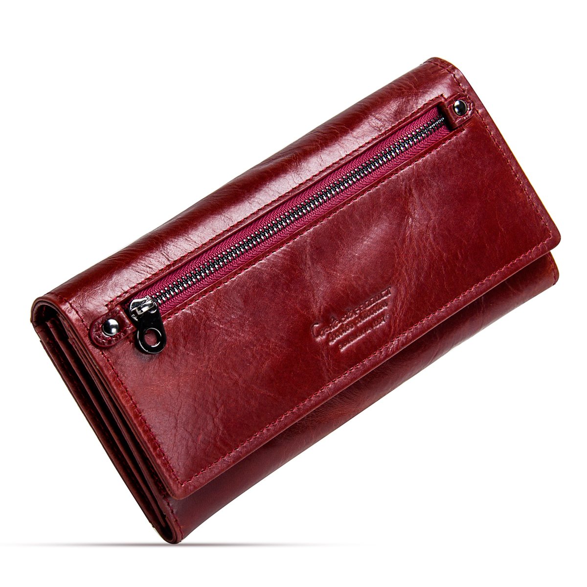 CONTACTS Womens Genuine Leather Wallet,Credit Card Organizar Clutch with ID Window,Long Purse with Multiple Card Slots and Roomy Compartment