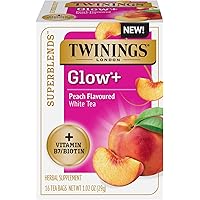 Twinings Superblends Glow+ Vitamin B7/Biotin Peach Flavoured White Tea, 16 Tea Bags (Pack of 6)