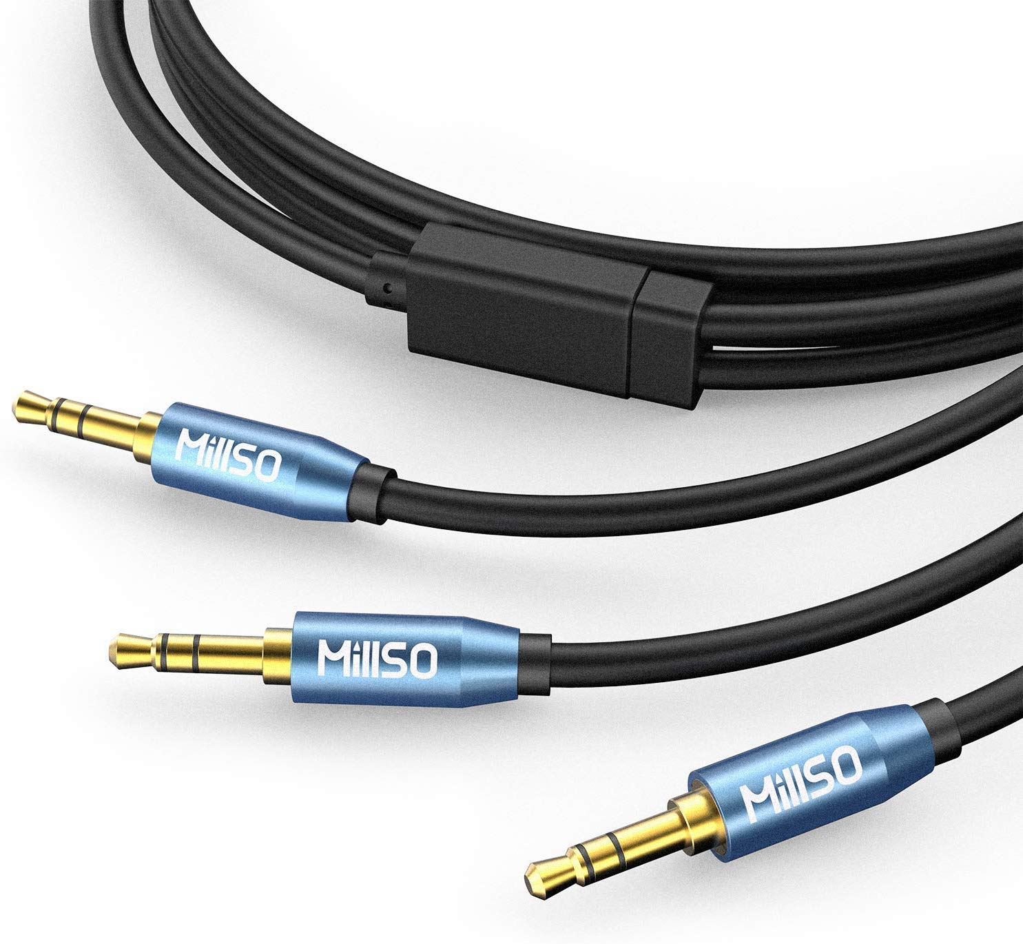 Photo 1 of MillSO Audio Splitter, SapphireBlue&Gold-Plated 8 Feet 3.5mm Male to 2 Male Audio Splitter, TRS Stereo Jack Headphones Adapter Cable for Smartphone, Computer, Mp3, Earphone, Speakers