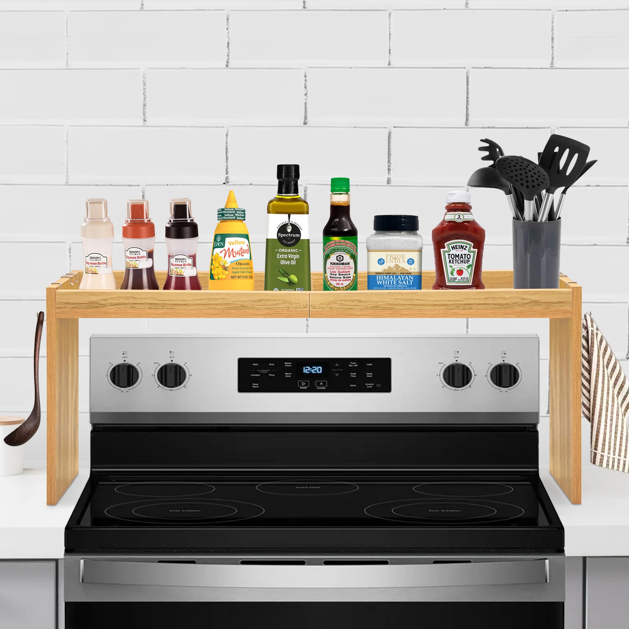 koretech Over the Stove Shelf, Wood Stove Top Spice Shelf, Stovetop