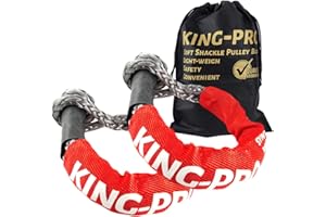 KING-PRO Synthetic Shackle 7/16"x20" Soft Shackle 35,000lbs Breaking Strength Recovery Soft Shackle with Protective Sleeves for Full-Size Truck Large SUVs Offroad Vehicels 2-Pack (Red-Gray)