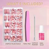 EONFAVE False Nail Tips Kit 240pcs Almond Press On Nails 15 Sizes Nude Pink view 4