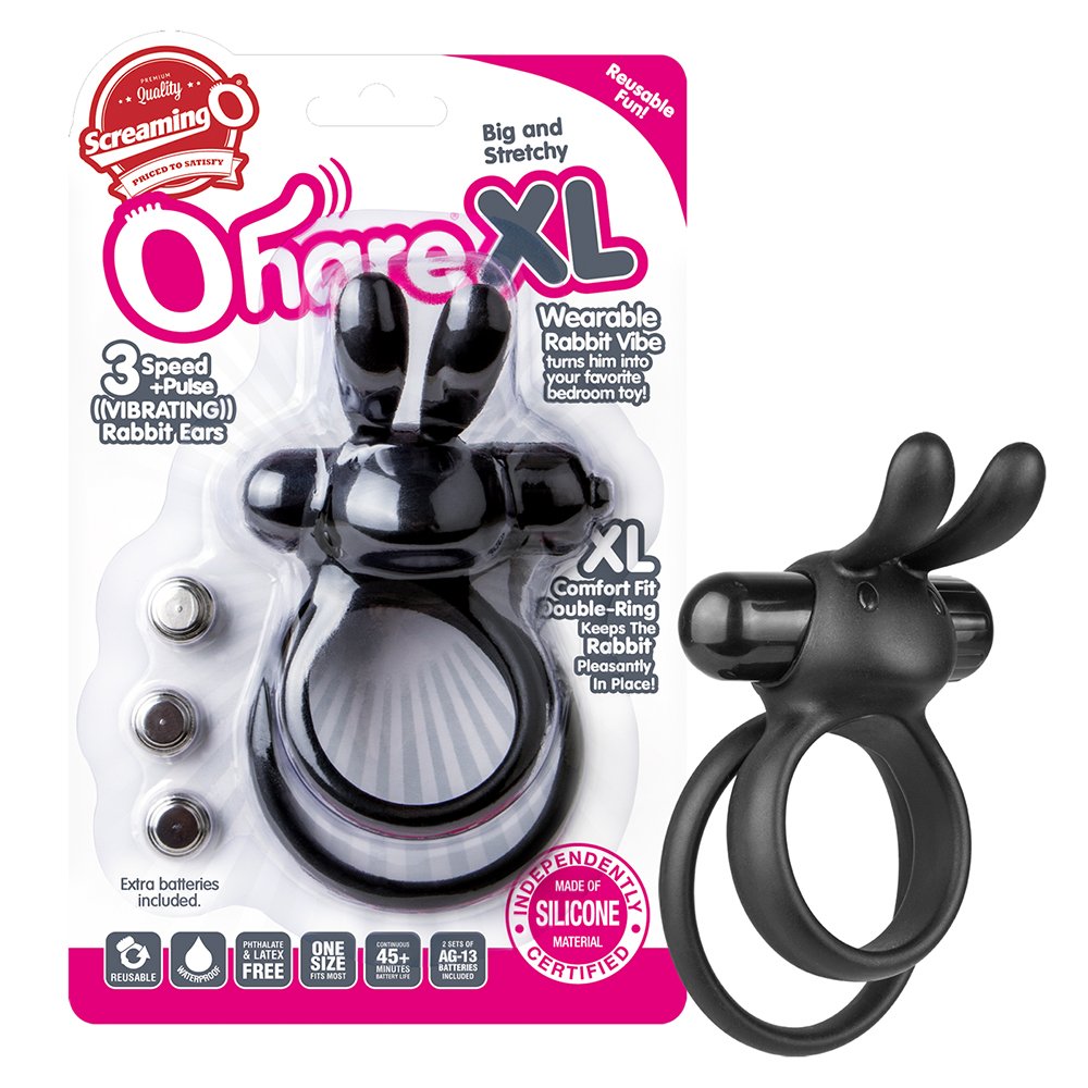 Screaming O X-Large Black O Hare Vibrating Double Ring with Flexible Rabbit Ears