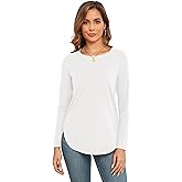 Qaffier Women's Tunic Tops Long Sleeve Shirts for Women Crew Neck Side Split Loose Fit Blouses T-Shirts
