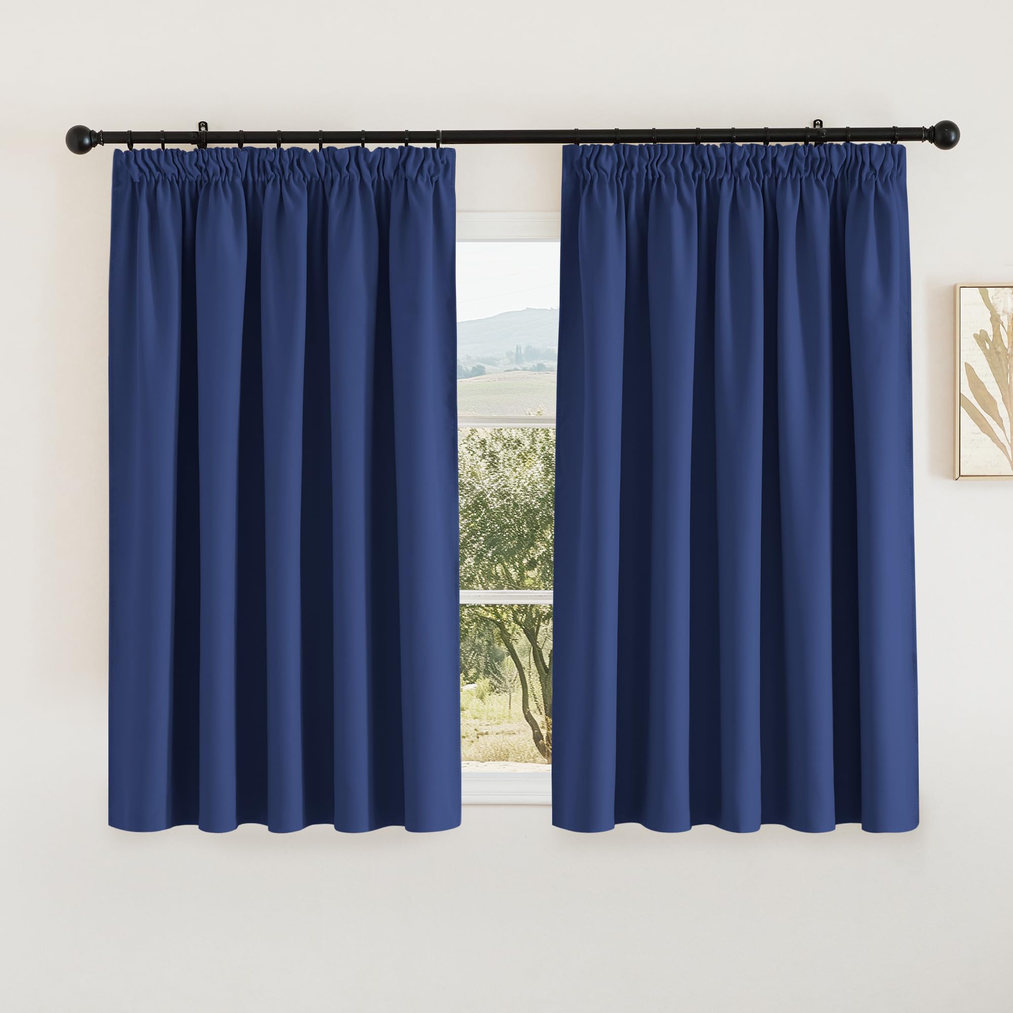PONY DANCE Bedroom Blackout Curtains - W66 X L54 Blue Thermal Pencil Pleat Soundproof Curtains for Boy's Nursery Window Treatments for Room Darkening, 2 Panels — image 1