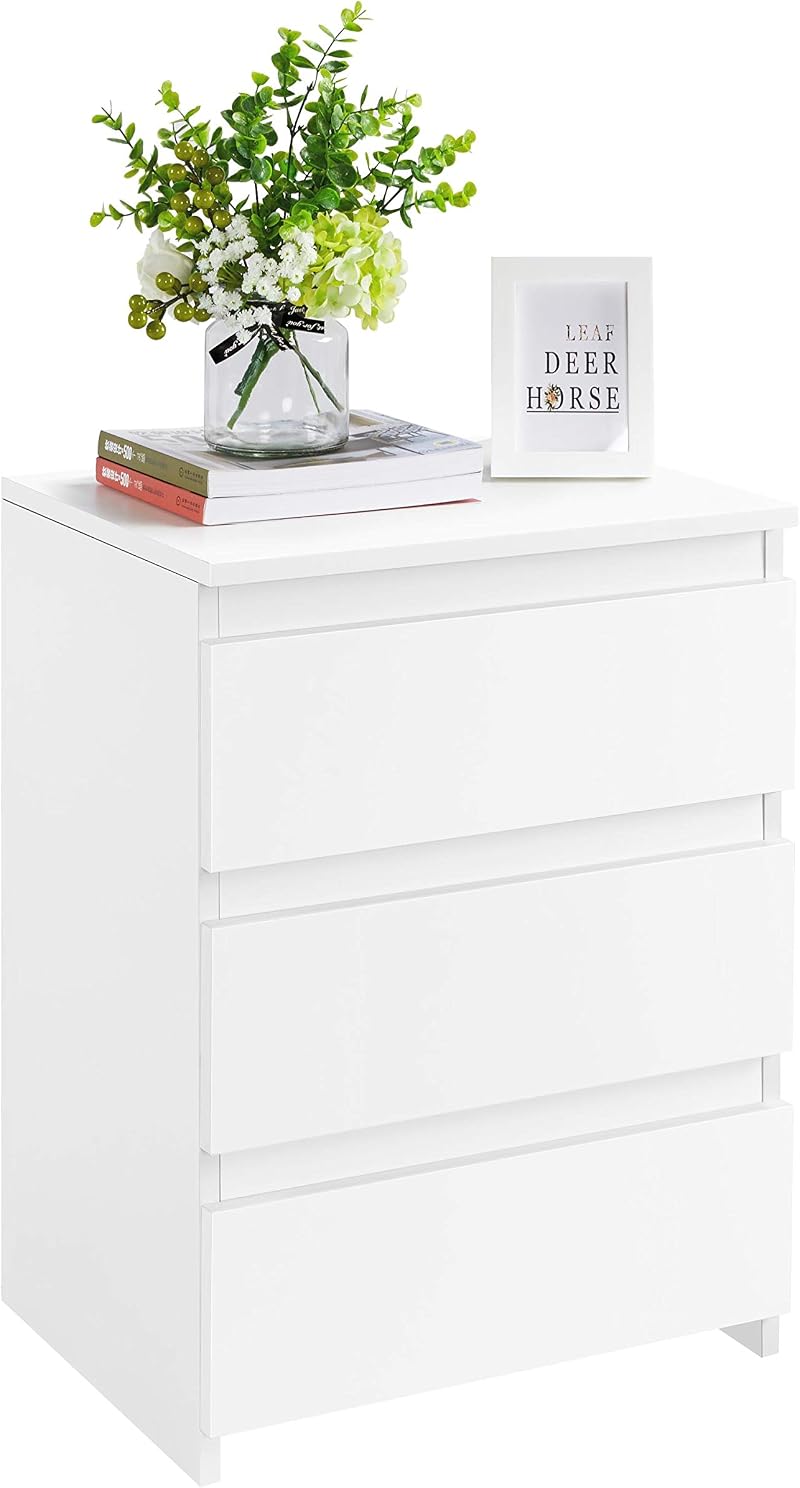 Yaheetech Bedside Table 3 Drawers White 35x45x60.5 cm Nightstand