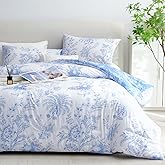 Nayoroom Blue Floral Comforter Set Queen Size White Coquette Bedding Comforter Set 3 Pieces Soft Lightweight Cottagecore Flower Comforter for All Seasons (1 Comforter, 2 Pillow Shams)