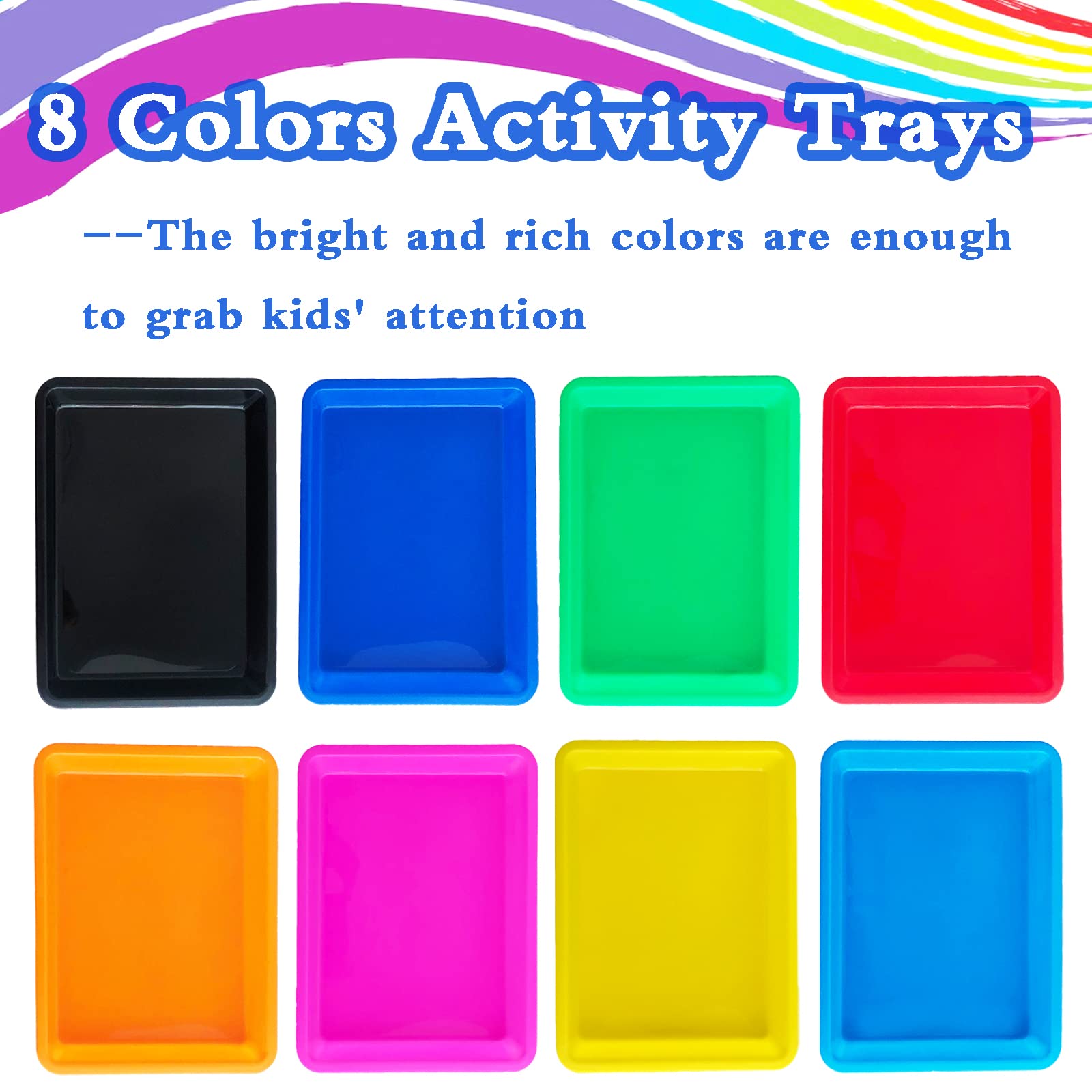 10 Pack Plastic Art Trays: 8 Color Sensory Trays for Kids Crafts & DIY Projects