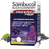 Sambucol Cold and Flu Relief Tablets - Homeopathic Black Elderberry Cold Medicine, Drowsy Free Remedy for Adults with Zinc, Quick-Dissolving Tablets for Men and Women - 60 Count
