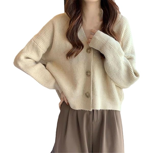 Korean Spring and Autumn V-Neck Loose Slouchy Knitwear Long