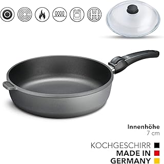Aluguss Bratpfanne 28 cm Induktion Hoher Rand 7 cm Innenhöhe I Pfanne Induktionsherd I Schmorpfanne 28cm I Abnehmbarer Griff Hochrandpfanne