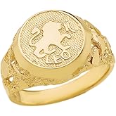 Astrology Jewelry Solid 14k Yellow Gold Leo Zodiac Sign Band Nugget Men's Ring