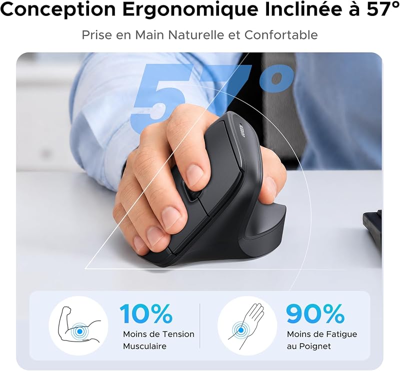 Souris Ergonomique sans Fil 2,4G Souris Verticale Bluetooth 4000 DPI — photo 2 sur 8