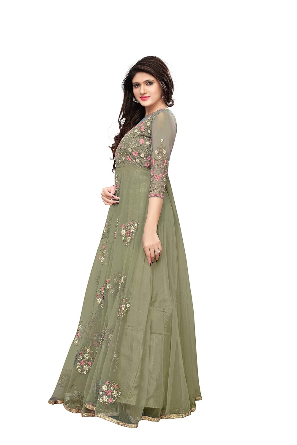 royal export women's net a-line long party wear gown