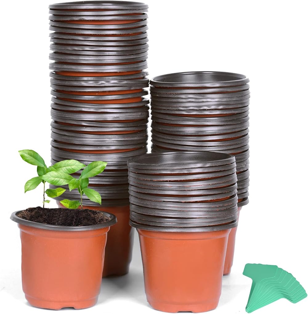 Cymax 100 Pack 10cm Plant Nursery Pots with Plant Labels Seed Starting