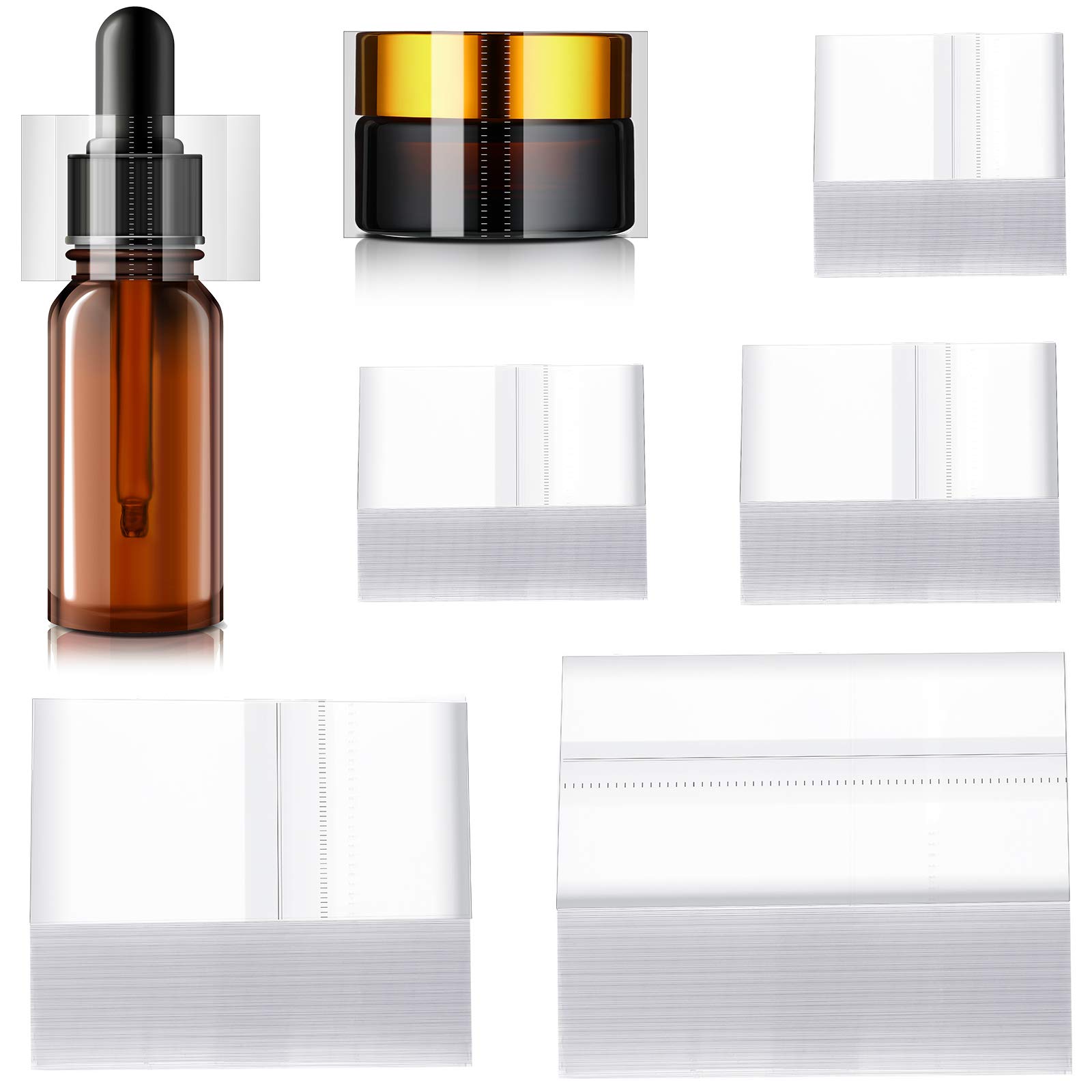 Photo 1 of Boao 1250 Pieces Shrink Band for Bottles PVC Heat Shrink Wrap for Jars Perforated Shrink Wrap for Bottles Shrink Band Tamper for Cans and Tins, 5 Size, 250 Pieces of Each Size (Clear)