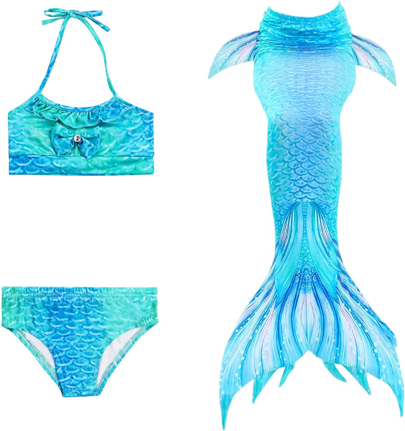 Girls Swimsuit Mermaid Tails for Swimming Princess Bikini Bathing Suit Set Can Add Monofin for（3-12 Years）