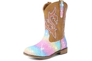 DREAM PAIRS Girls Cowgirl Boots Glitter Toddler Cowboy Boots Child Mid Calf Riding Shoes Party Birthday Dress Up for Toddler/