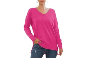 Jouica Women's Casual Lightweight V Neck Batwing Sleeve Knit Top Loose Pullover Sweater