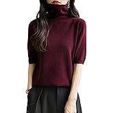 Chanyarn Women's Turtleneck 100% Merino Wool Spring Fall Winter First-Line Ready to Wear Seamless Knit Short Sleeve Sweater