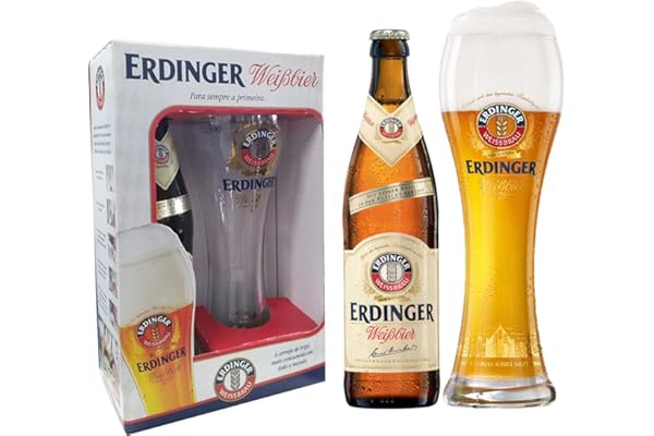 Kit Cerveja Erdinger Garrafa - 1 Erdinger Weissbier 500ml + 1 Copo Erdinger 500ml