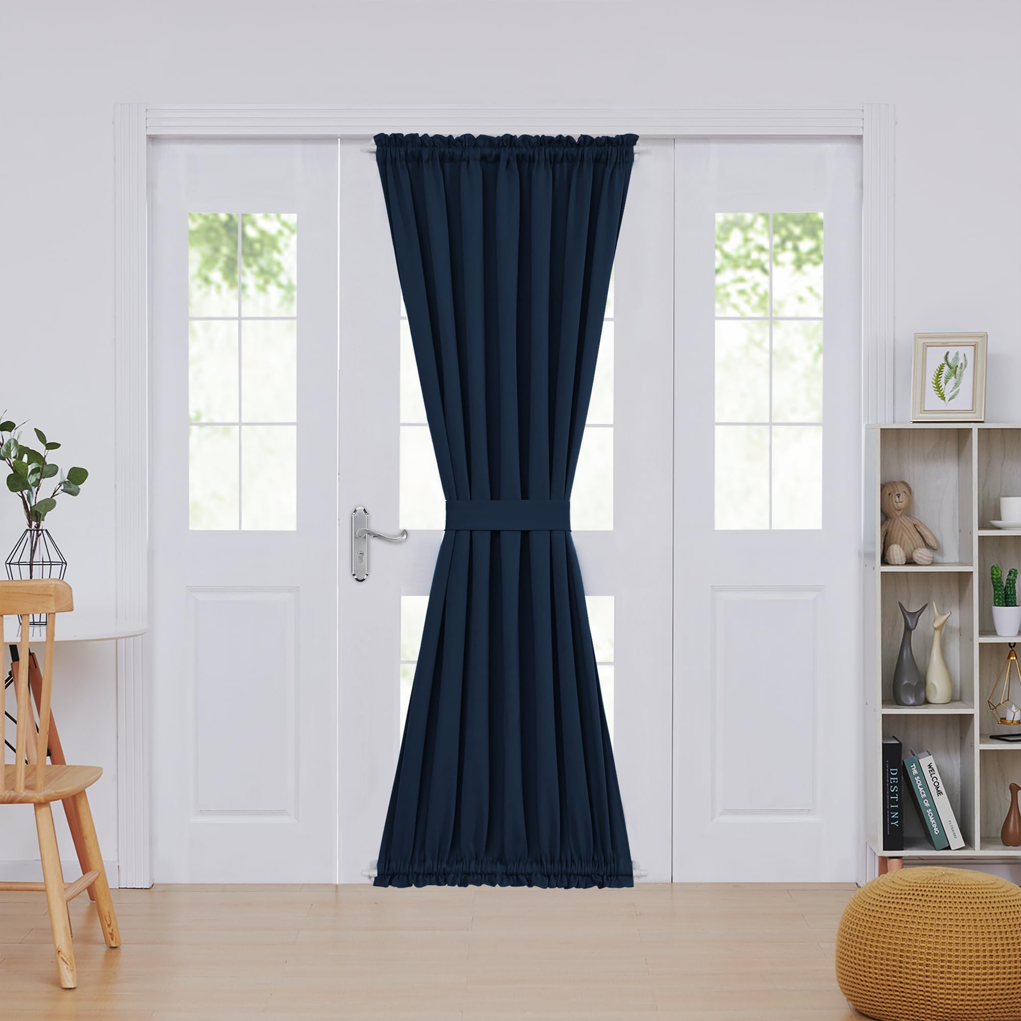 Photo 1 of Deconovo Blackout Door Curtain – Thermal Insulated Privacy Curtain for French & Front Doors with Adjustable Tieback, Room Darkening, Energy Saving, Noise Reducing,Navy Blue,W54 x L80,1 Panel