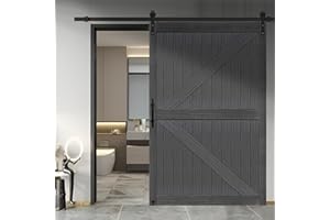 S&Z TOPHAND® 54in x 84in MDF Deep Gray British Brace Knotty Barn Door with 10FT Sliding Door Hardware Kit/Simple Assembly is Required