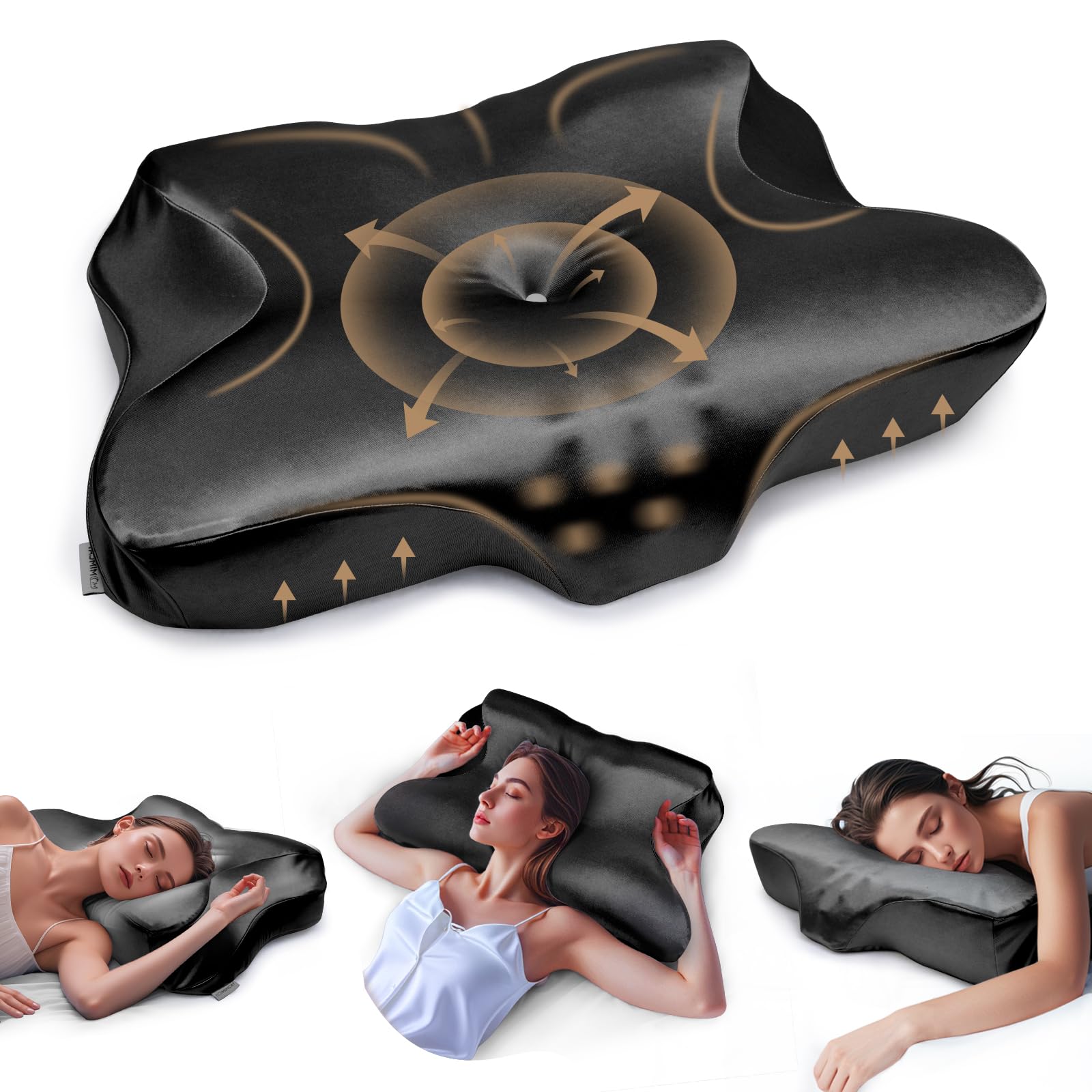 Photo 1 of Pain Relief Cooling Pillow for Neck Support Adjustable Cervical Pillow Side Sleeping Memory Foam with Super Soft and Cooling Satin Pillowcase Black