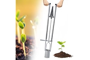 AIWFL Seedling Transplanter Long Handled Bulb Planter, Stainless Steel Manual Plant Transplanter Weeder Sod Plugger Flower Planting Garden Tool