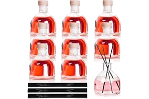 9 PCS Reed Diffuser Bottle,Circle Transparent Glass Reed Diffuser Empty Bottle,with 27 pcs Reed Sticks,Glass Fragrance Diffus