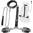 BDSM Bondage Sex Restraints Set Couples Sex Toys, Neck to Wrist Restraints Kit with Traction Chain Back Sex Handcuffs Collar Adjustable Bondage Gear Accessories SM Sexy Slave Beginner Role Play Toy