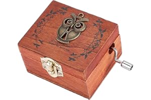 RASTKY Wooden Hand Crank Music Box Classic Mechanical Craft for Bedroom Living Room Decor Wood Owl Music Box Birthday Gift 2.