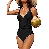 Charmo Tummy Control One Piece Swimsuits for Women Ruched Bathing Suits Strappy V Neck Monokini