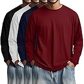 August Alley 4 Pack Men's Big and Tall Cotton Shirts L-7xl, Long Sleeve Oversized Tops Loose Casual Large T-Shirts Basic Tee