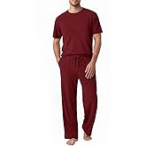 Popilush Mens Pajamas Set Soft Modal Lounge Pjs Set Home Street Comfort Crewneck Short Sleeve Sleepwear with Pockets