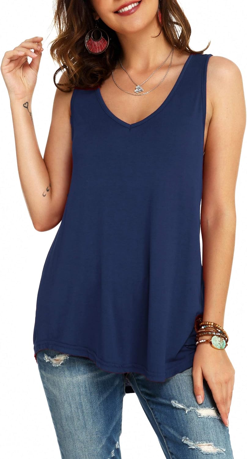 Womens Cotton V-Neck Tank Top Sleeveless Casual Loose Fit Flowy Blouse Shirts at Amazon Womenâs 