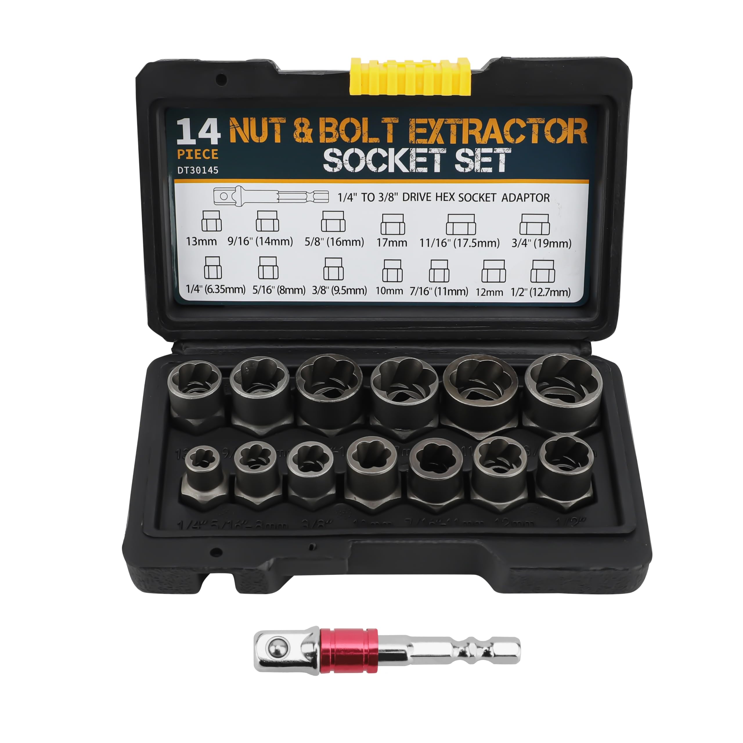Bolt Extractor Set,14-Piece Locking Wheel Nut Removal Tool,Stripped Bolt Extractor Socket Set, Locking Wheel Nut Removal Tool Set for Removing Damaged, Rusted,Nuts & Screws