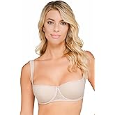 Rosme Women's Balconette Bra with Push Up Effect Plus Size Sexy Lace Demi Half Cup Bra Underwired Low Cut Mesh Bras Grand