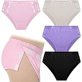 Geyoga 4pack Post Surgery Adaptive Underwear Briefs for Women, Tear Away Underwear Incontinence Underpants, Reusable Stick on Briefs Breathable Cotton Lining for Patients, Elders (XL)