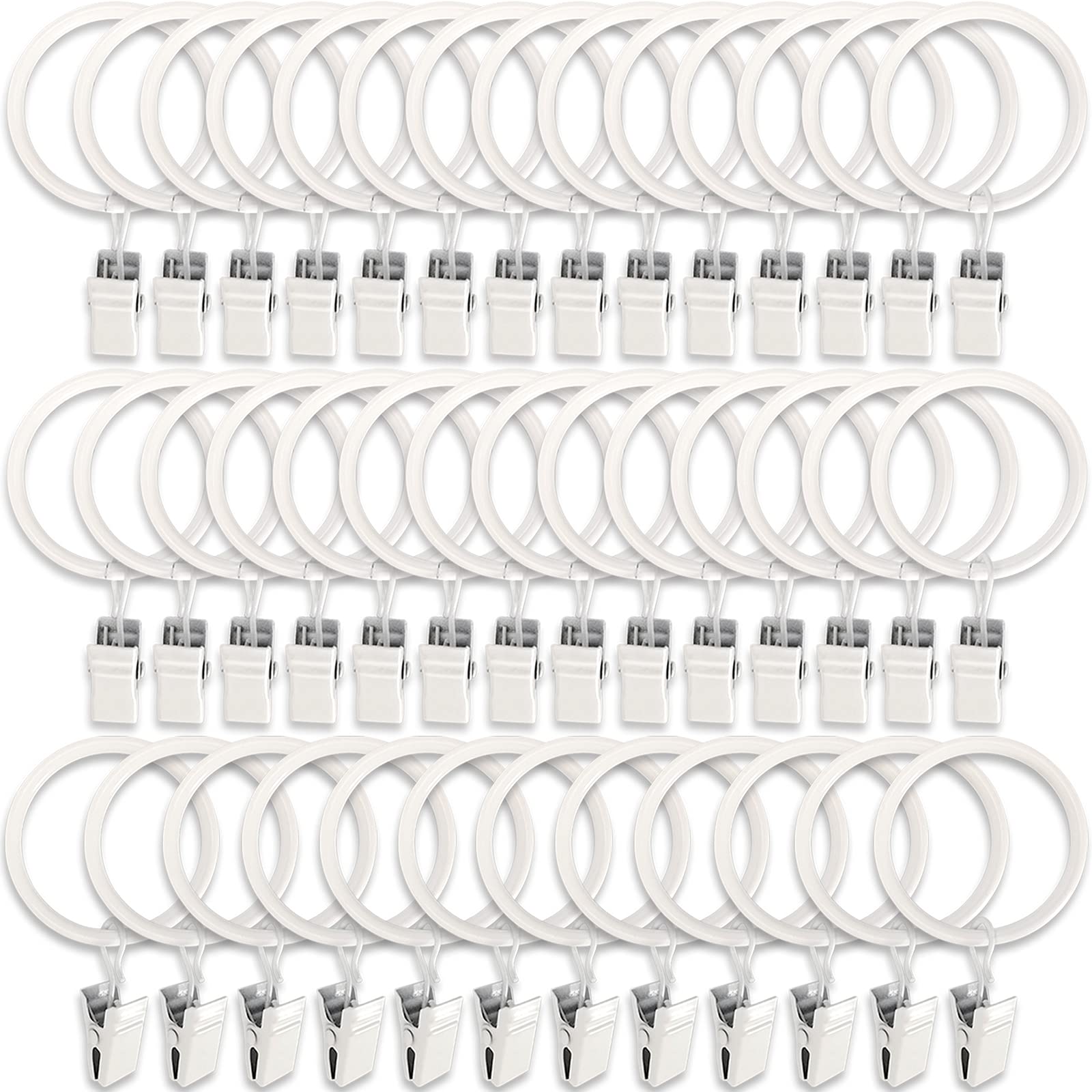 LLPJS 40 Pack Metal Curtain Rings with Clips, Curtain Clip Rings Hooks for Hanging Drapery Drapes Bows, Curtain Rod Rings 1.5 inch Interior Diameter, White