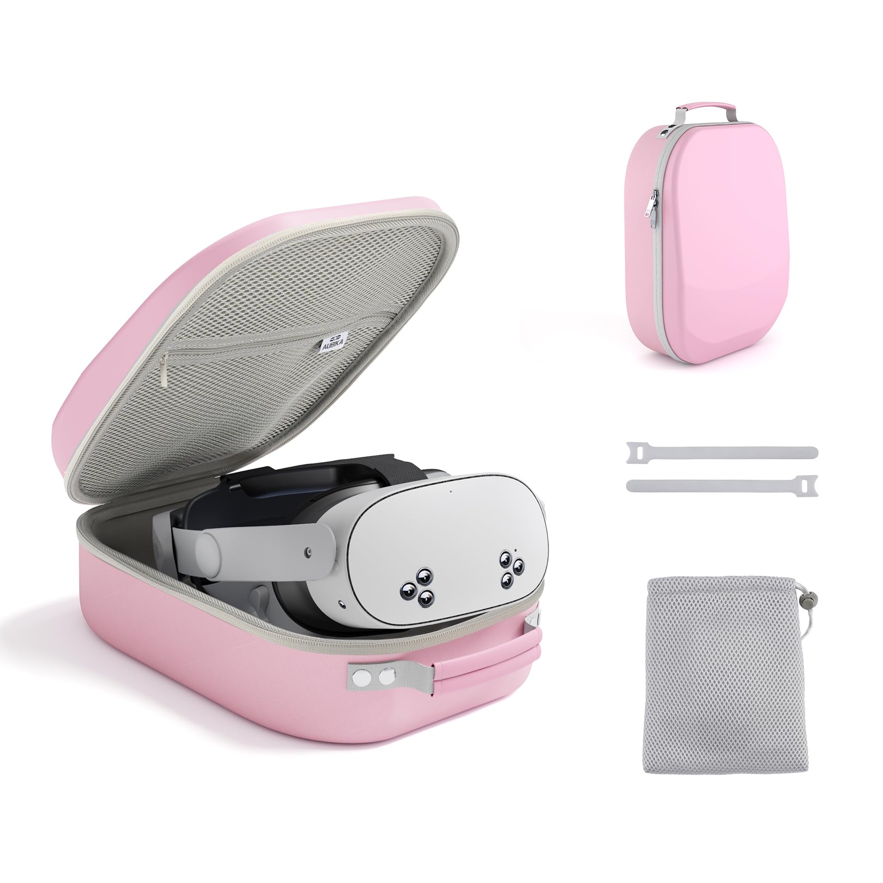 Aubika Carrying Case for Meta Quest 3S/Quest 3/Oculus Quest 2/Pico 4/Quest Pro/Vision Pro, Compatible with Elite/Battery Headset Strap Accessories, Hard Travel Case (Pink)